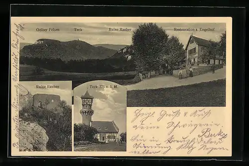 AK Kirchheim / Teck, Restauration zum Engelhof, Ruine Rauber, Teck und Gelber Felsen