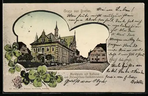 AK Bretten, Marktplatz mit Rathaus und Melanchthon-Gedächtnishaus