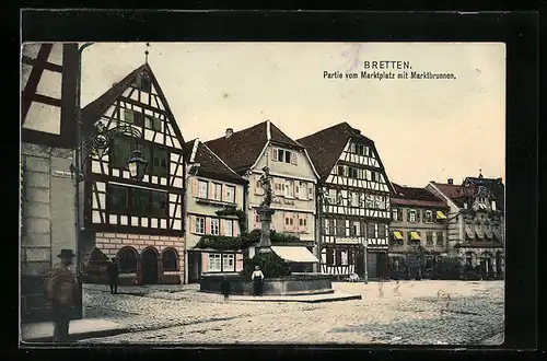 AK Bretten, Marktplatz mit Marktbrunnen