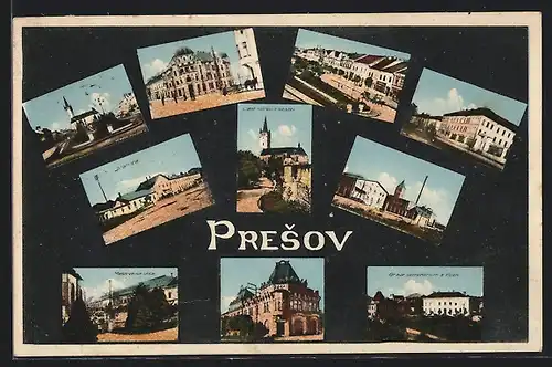 AK Presov, Ortspartie, Strassenpartie, Blick zur Kirche