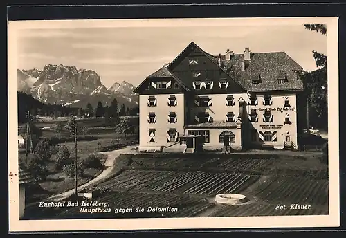 AK Bad Iselsberg, Kurhotel-Haupthaus gegen die Dolomiten