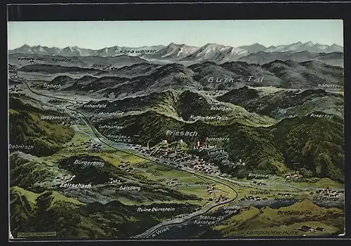 AK Friesach, Vogelschau v. d. Karawanken bis zu den Steirischen Alpen
