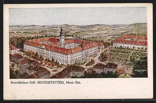 Künstler-AK Seitenstetten, Blick auf das Benediktiner-Stift