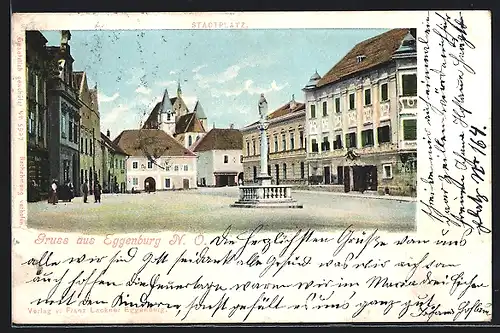 AK Eggenburg, Stadtplatz mit Denkmal