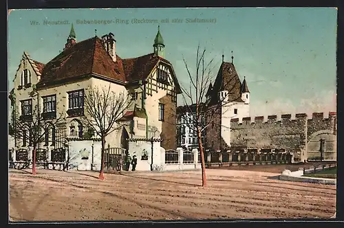 AK Wr. Neustadt, Babenberger-Ring (Reckturm mit alter Stadtmauer)