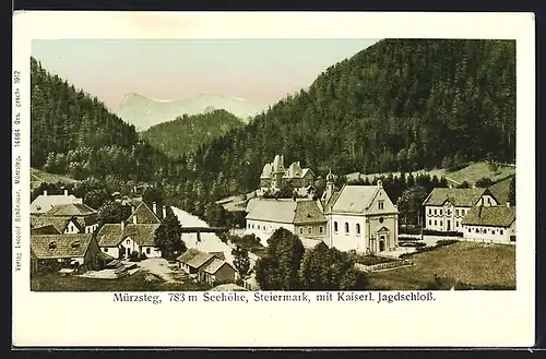 AK Mürzsteg, Ortsansicht mit Kaiserl. Jagdschloss