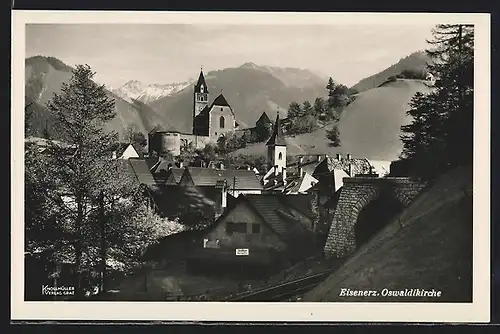 AK Eisenerz, Ortsblick mit Oswaldikirche