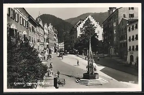 AK Kufstein, Unterer Stadtplatz mit Geschäften