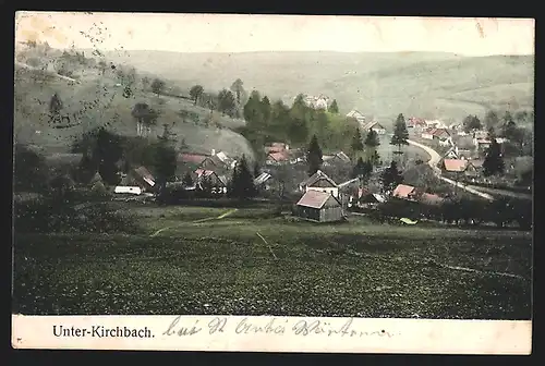 AK Unter-Kirchbach, Blick auf die Ortschaft im Tal