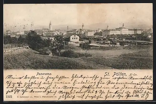 AK St. Pölten, Panorama von der Bergwiese gesehen