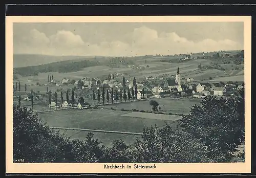 AK Kirchbach in Steiermark, Totalansicht von einem Berg aus