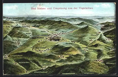Künstler-AK Eugen Felle: Bad Steben, Ortsansicht mit Umgebung aus der Vogelschau