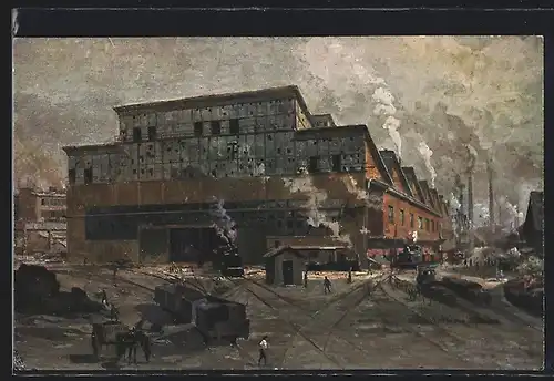 AK Essen, Gussstahlfabrik Friedrich Kurpp AG, Pressbau II. mit Eisenbahn