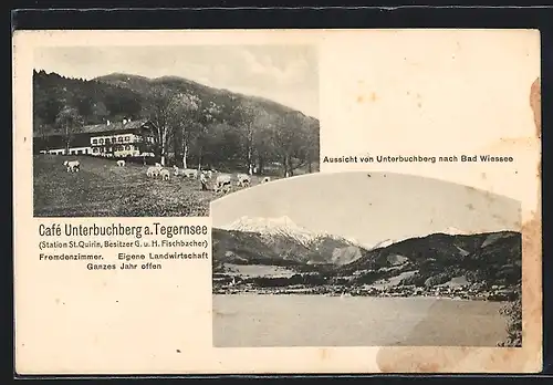 AK Gmund am Tegernsee, Café Unterbuchberg, Aussicht nach Bad Wiessee