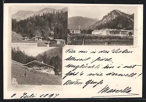 AK Bad Kreuth, Ortsansicht, Sieben Hütten und Hohlenstein-Alm