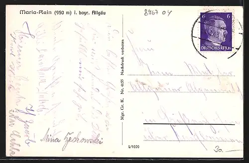 AK Maria Rain / bayr. Allgäu, Totalansicht aus der Vogelschau