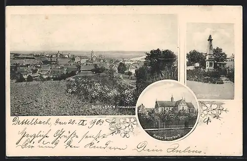 AK Dettelbach, Totalansicht, Kloster Dettelbach und Kriegerdenkmal