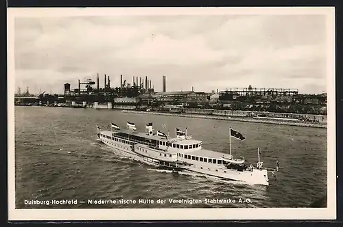 AK Duisburg, Dampfer Glückauf auf dem Rhein, Niederrheinische Hütte der vereinigten Stahlwerke A.-G.