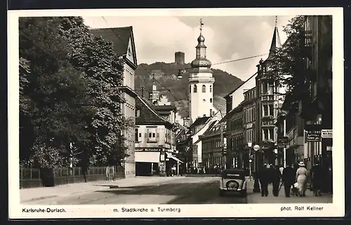 AK Karlsruhe-Durlach, Stadtkirche und Turmberg