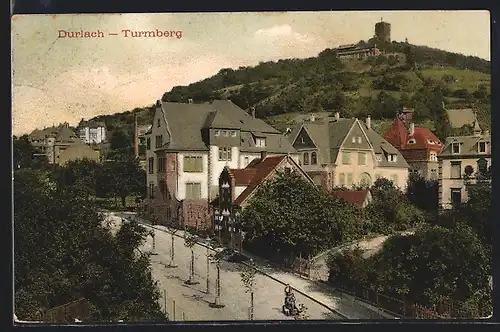 AK Durlach, Ortspartie mit Turmberg