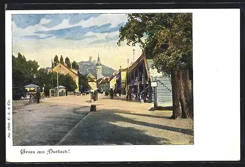 AK Karlsruhe-Durlach, Strassenpartie im Ort