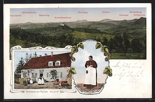 AK Donzdorf, Franzel, Gasthaus zur Kuchalb, Panorama mit Scharfenschloss
