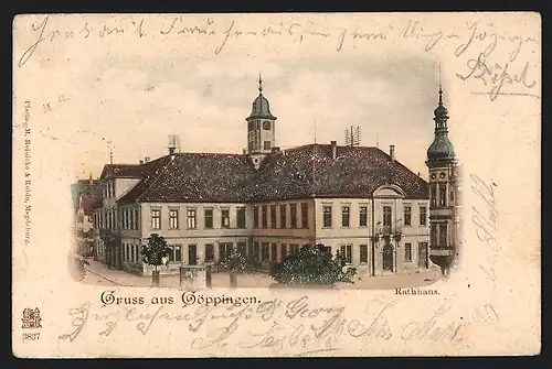 AK Göppingen, Rathaus aus der Vogelschau