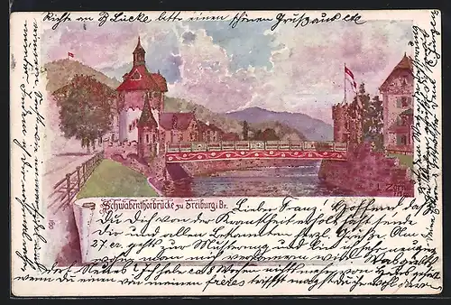 Künstler-AK sign. L. Zorn: Freiburg, Partie an der Schwabentorbrücke