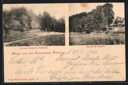 AK Bünde, Gartenwirtschaft von A. Bracksiek, Spradower Schweiz
