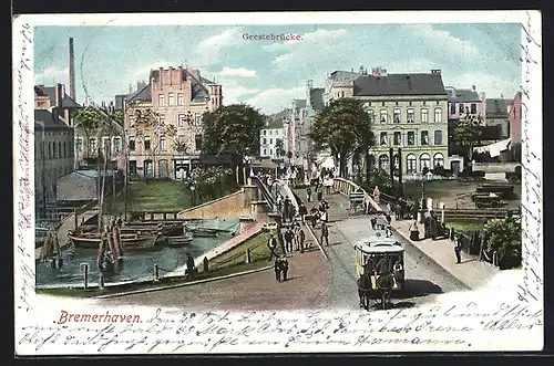 AK Bremerhaven, Pferdebahn auf der Geesterbrücke