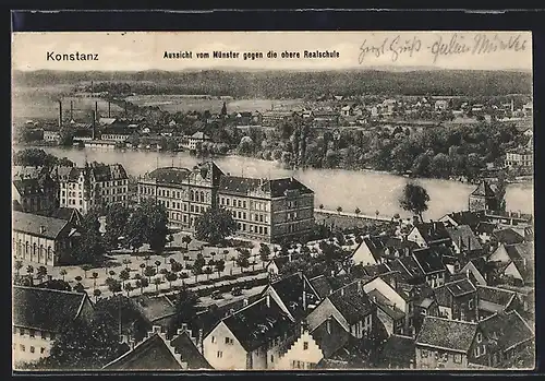 AK Konstanz, Aussicht vom Münster gegen die obere Realschule