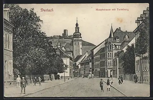 AK Durlach, Hauptstrasse mit Turmberg