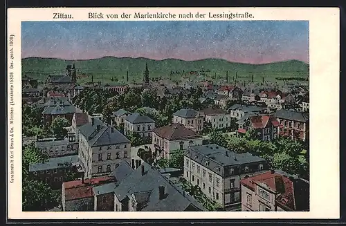 AK Zittau, Blick von der Marienkirche nach der Lessingstrasse