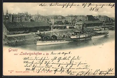 AK Ludwigshafen a. Rh., Dampfer an der Anlegestelle
