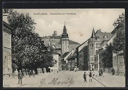 AK Durlach, Hauptstrasse mit Turmberg