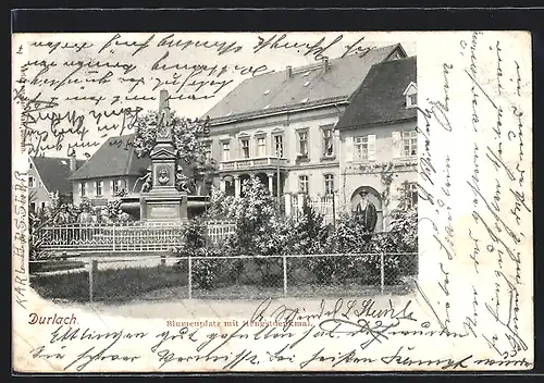 AK Durlach, Blumenplatz mit Hengstdenkmal