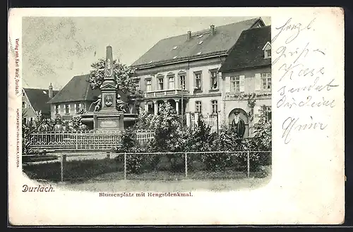 AK Durlach, Blumenplatz mit Hengstdenkmal