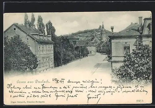 AK Durlach, Strassenpartie mit Blick zum Turmberg