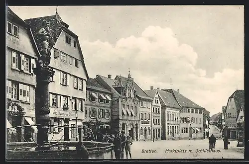 AK Bretten, Marktplatz mit Schillerhaus