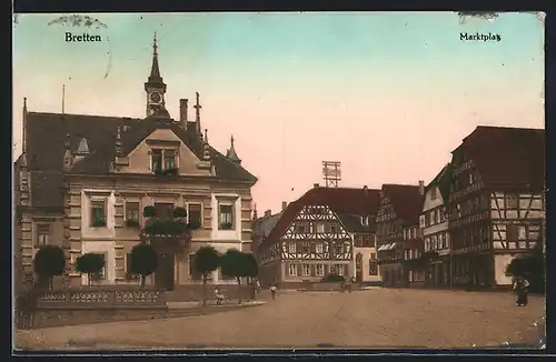 AK Bretten, Strassenpartie am Marktplatz