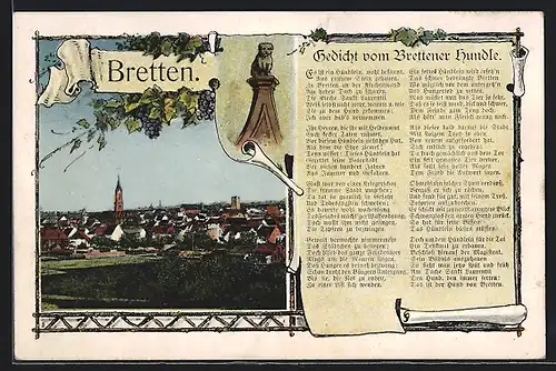 AK Bretten, Ortsansicht mit Gedicht vom Brettener Hundle