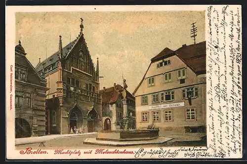 AK Bretten, Marktplatz mit Melanchtonhaus, Gasthof zur Krone