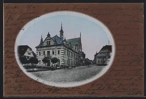 AK Bretten, Strassenpartie mit Rathaus