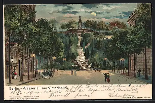 Lithographie Berlin-Kreuzberg, Wasserfall im Victoriapark