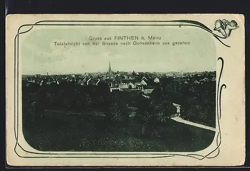 AK Finthen b. Mainz, Totalansicht von der Strasse nach Gonsenheim aus gesehen