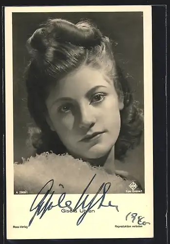 AK Schauspielerin Gisela Uhlen sinnlich blickend, mit original Autograph