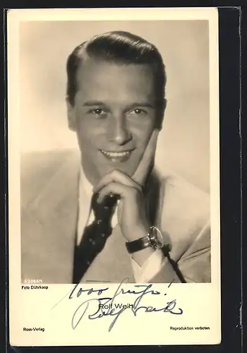 AK Schauspieler Rolf Weih charmant in Jackett und Krawatte, mit original Autograph