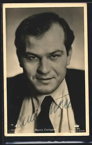 AK Schauspielerin René Deltgen elegant mit Krawatte im Jackett, mit original Autograph