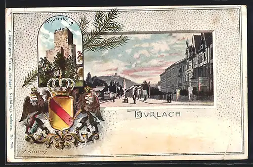 AK Durlach, Strassenpartie und Thurmberg, Wappen