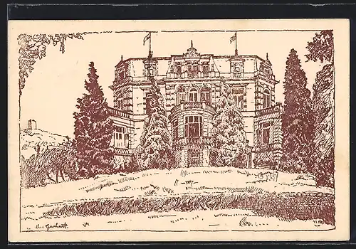 Künstler-AK Durlach-Karlsruhe, Parkschlössle, Ettlingerstrasse 33